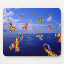 Autism Awareness Ribbons Cascading Over the Sea Mousepads