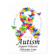 Autism Butterfly Ribbon Post Cards
