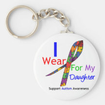 Autism I Wear Puzzle Ribbon For My Daughter Key Chain