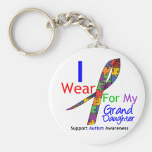 Autism I Wear Puzzle Ribbon For My Granddaughter Keychain