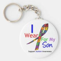 Autism I Wear Puzzle Ribbon For My Son Key Chain