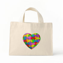 Autism Puzzle Heart Tote Bags