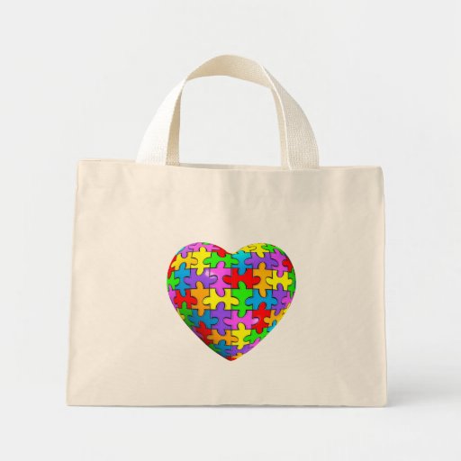 Autism Puzzle Heart Tote Bags