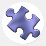 Autism Puzzle Piece Blue Round Stickers