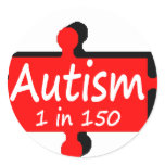 Autism Puzzle Piece Red Round Stickers