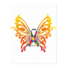 Autism Ribbon Butterfly Post Card