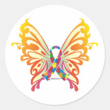 Autism Ribbon Butterfly Round Stickers