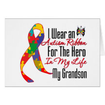 Autism Ribbon Hero in My Life My Grandson Greeting Card