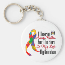 Autism Ribbon Hero in My Life My Grandson Keychains