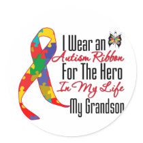 Autism Ribbon Hero in My Life My Grandson Round Sticker