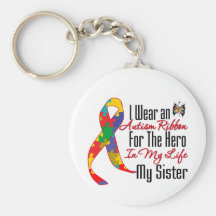 Autism Ribbon Hero in My Life My Sister Keychains