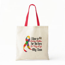 Autism Ribbon Hero in My Life My Son Canvas Bags