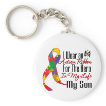 Autism Ribbon Hero in My Life My Son Keychain