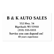 Auto sales business card