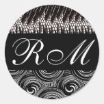 Autocollant blanc noir décoré d'un monogramme
