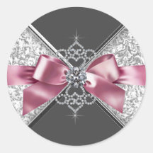 Autocollant blanc noir rose élégant de diamants