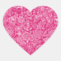 Autocollant fuchsia de coeur de Paisley