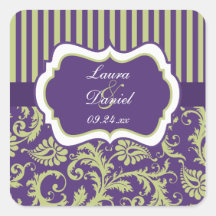 Autocollant pourpre, vert, blanc de mariage damass