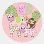 Autocollant rond de baby shower de safari de jungl