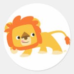 Autocollant rond de lion malfaisant de bande dessi autocollants