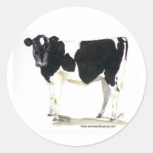 autocollant rond de vache noire et blanche
