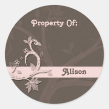 Autocollant rose d'ex-libris d'arbre
