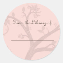 Autocollant rose d'ex-libris d'arbre