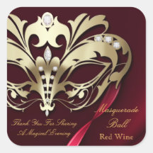 Autocollant rouge de partie de mascarade d'or