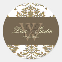 Autocollants de mariage de monogramme de damassé d
