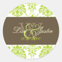 Autocollants de mariage de monogramme de damassé d