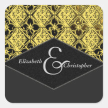 Autocollants de mariage d'or élégant et de carré n