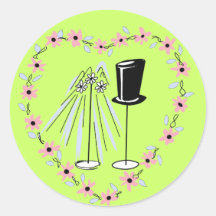 Autocollants de mariage - rose et vert