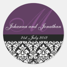 Autocollants pourpres de mariage de monogramme de 
