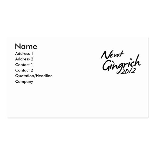 AUTOGRAPHE 2012 DE NEWT GINGRICH CARTE DE VISITE