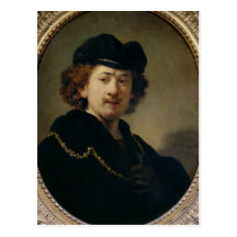 Autoportrait avec la chaîne de chapeau et d'or, 16 carte postale