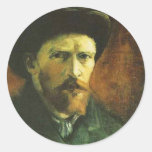 Autoportrait avec le chapeau de feutre foncé adhésifs ronds
