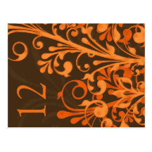 Autumn Brown Orange Floral Wedding Table Card Post Cards