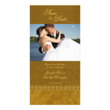 Autumn fall green vintage elegant save the date photo card