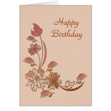 Autumn Flowers Happy Birthday Card Template