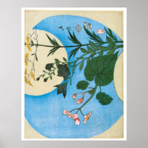 Autumn Flowers in front of the Full Moon Print