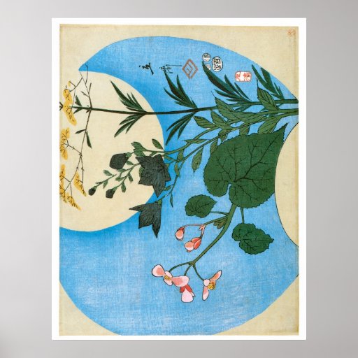 Autumn Flowers in front of the Full Moon Print