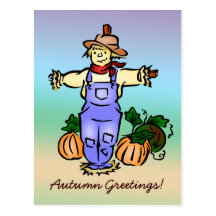 Autumn Greetings Scarecrow Postcard - White Back