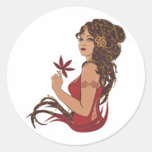 Autumn lady round stickers