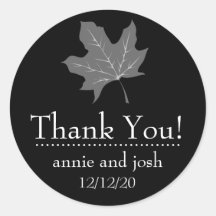 Autumn Leaf Thank You Labels (Black) Round Stickers