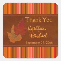 Autumn Leaves and Stripes Wedding Favour Sticker