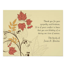 Autumn Leaves Bereavement Thank You Notecard Announcement