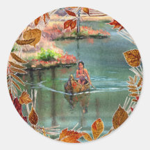 AUTUMN LEAVES CANOE by SHARON SHARPE Round Sticker