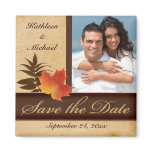 Autumn Leaves on Aged Paper Photo Save the Date Fridge Magnet