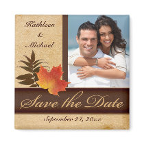 Autumn Leaves on Aged Paper Photo Save the Date Fridge Magnet
