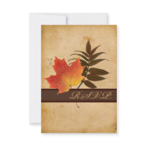 Autumn Leaves on Aged Paper Reply Card II - Small Invitations